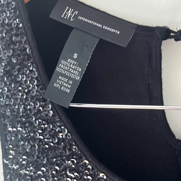 Sleeveless Black Sequin Peplum INC Top Size Small - Picture 3 of 4